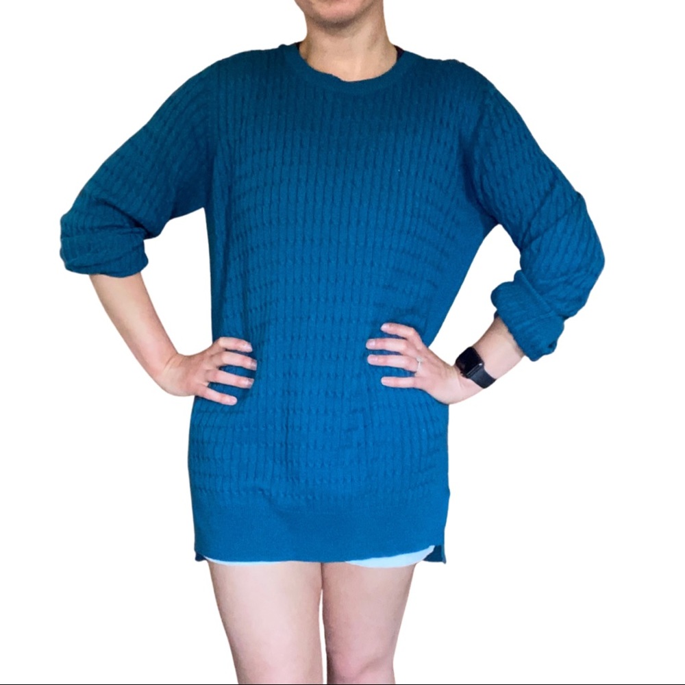 Pact Blue/Teal CableKnit Sweater Organic Cotton Size Sm